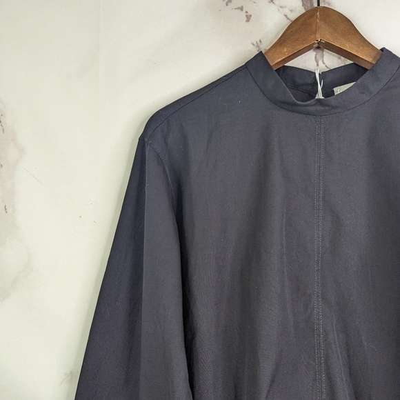 Everlane Blouse Women Black Crop The Mock Neck Bubble Top Cotton Long Balloon - Picture 4 of 15